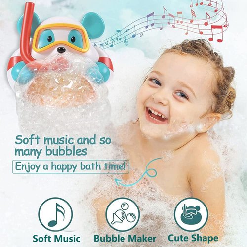 WenToyce Bear Bubble Maker for Bath, Foam Blower Bubbling Making Machine, Nursery Rhyme Musical Bathtub Toy for Baby Kids Happy Bath