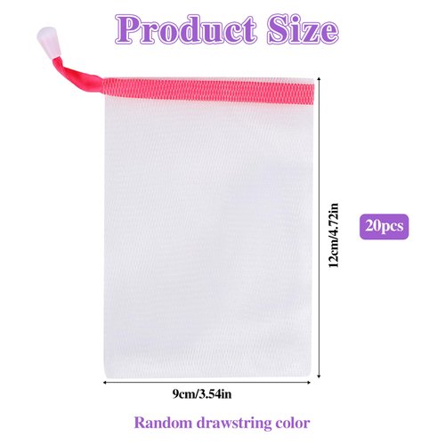 20 PCS Exfoliating Mesh Soap Saver Pouch Bag Sack Bubble Foam Net Bags with Drawstring Soap Bags Face Cleansing Foaming Nets for Shower Foaming and Drying, Assorted Colors, 4.7 x 3.5 inche