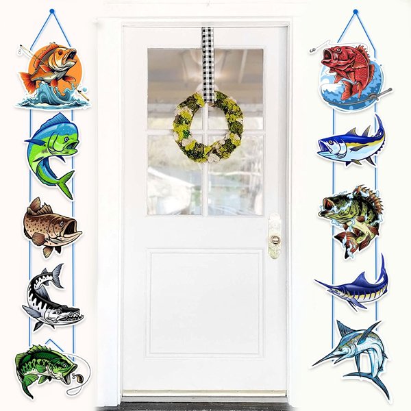 Gone Fishing Party Banners Gone Fishing Welcome Door Sign Fishing Birthday Party Decoration Go Fishing Cutout Banner for Fishing Themed Party Supplies