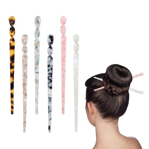 JJUNW 6 Pieces of Hair Sticks, Acetate Hair Sticks, Long Hair Sticks, Vintage Hairpin Chinese Hair Sticks for Women Thick Long Hair Women Girl's Hairstyle Accessories