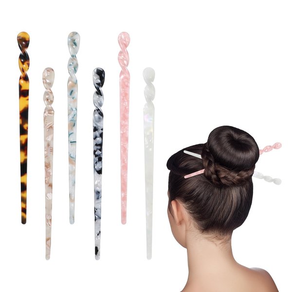 JJUNW 6 Pieces of Hair Sticks, Acetate Hair Sticks, Long Hair Sticks, Vintage Hairpin Chinese Hair Sticks for Women Thick Long Hair Women Girl's Hairstyle Accessories