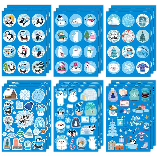 309pcs Winter Stickers, Winter Holiday Stickers with Snowman Christmas Tree Penguin Hello Winter Stickers for Kids Classroom Party Favors for Windows Envelopes Cards Crafts Decoration