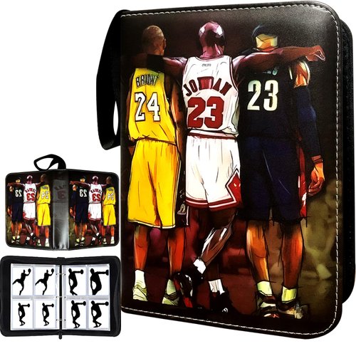 Basketball Card Binder, Trading Card Binder 4 Pocket with 50 Removable Sleeves Fits 400 Sport Cards, 3 Ring Card Holder Binder with Zipper, Collector Storage Album