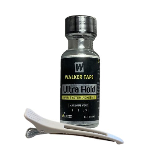 Ultra Hold Hair System Lace Glue Adhesive 0.5oz w/White Hair Sectioning Clip Bundle Pack | Wigs Front Bonding Weave Active Lace Adhesive Glue | Super Bold Hold Adhesive Glue