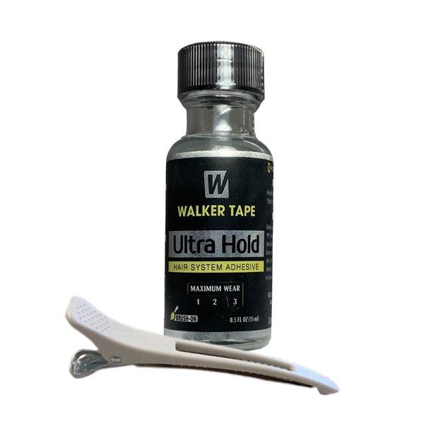 Ultra Hold Hair System Lace Glue Adhesive 0.5oz w/White Hair Sectioning Clip Bundle Pack | Wigs Front Bonding Weave Active Lace Adhesive Glue | Super Bold Hold Adhesive Glue