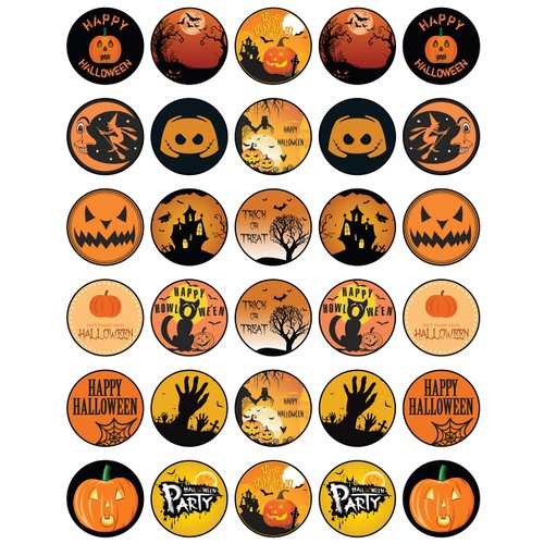30 x Edible Cupcake Toppers Themed of Halloween Collection of Edible Cake Decorations | Uncut Edible on Wafer Sheet