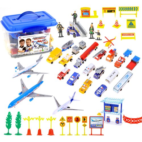 PowerTRC Airport Play Set Airports Toy with Airplanes, Vehicles, Figures & Accessories, Play Mat Interactive Learning Toys for Toddlers