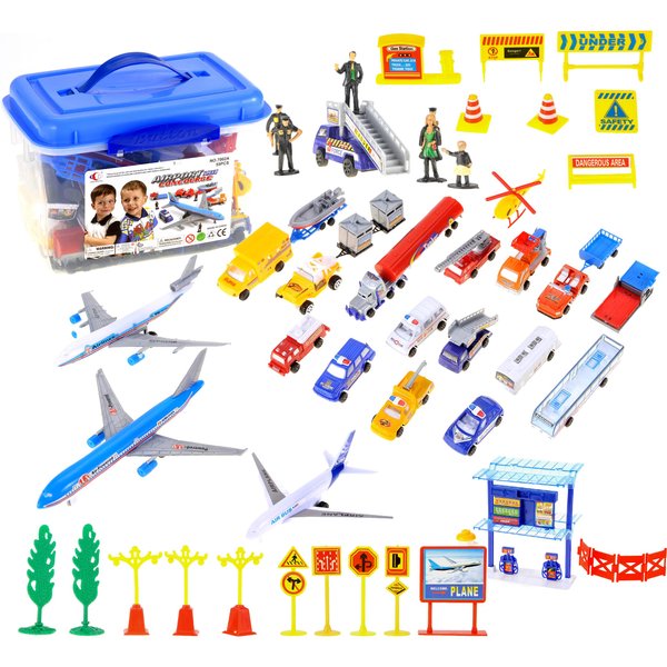 PowerTRC Airport Play Set Airports Toy with Airplanes, Vehicles, Figures & Accessories, Play Mat Interactive Learning Toys for Toddlers