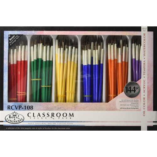 Royal Brush Paint Brushes, Round, Natural Hair, Assorted Sizes, Pack of 144 - RCVP-108