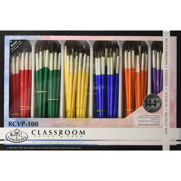 Royal Brush Paint Brushes, Round, Natural Hair, Assorted Sizes, Pack of 144 - RCVP-108