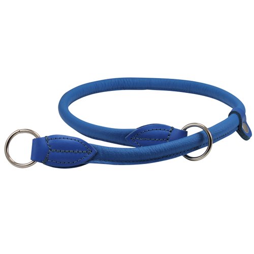 Round Genuine Rolled Leather Choke Dog Collar Blue (30" Long)