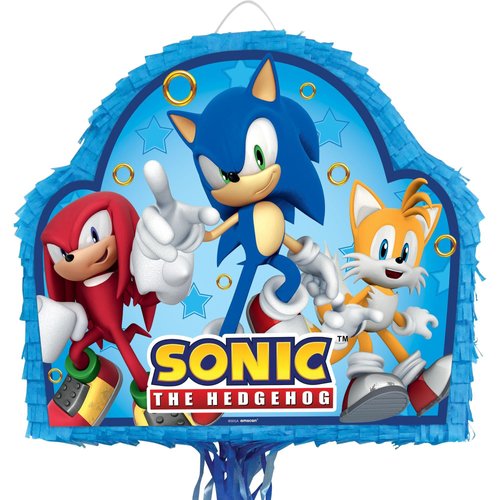 Party City Sonic the Hedgehog Pull String Pinata, Party Supplies, 2 lbs. Capacity, 19.2” W x 3” D x 16.75” H