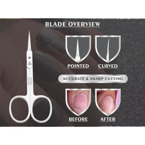 Cuticle Scissors Extra Fine Curved Eyebrow Scissors, Super Slim Small Scissors with Precise Pointed Tip, Beard, Eyelash, Mustache, Dry Skin - Manicure Scissors