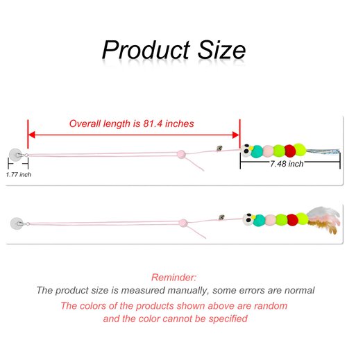 WishLotus Interactive Cat Toys, 2 PCS Retractable Hanging Door Self-Playing Cat Feather Toy, Soft and Cute Caterpillar Cat Toy with String, Sticky Hook and Bell for Cat Playing and Killing Time (A)