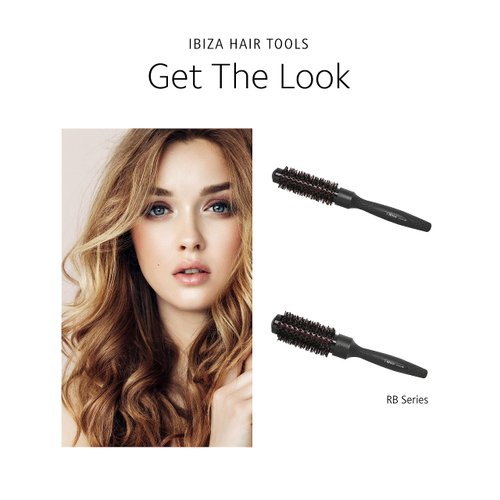 Ibiza Hair Professional Ceramic Round Brush (RB3, 33mm), Carbon Fiber/Nylon Bristles & Beech Wood Core to Absorb Heat & Protect Hair from Damage, Adds Shine to All Hair Types, For Loose Waves