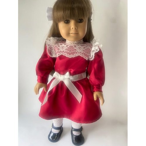 Berry Red Victorian Christmas Holiday Dress Compatible for 18 inch Samantha American Girl , Our Generation, American Fashion World Doll Clothes
