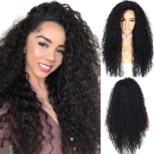 SAPPHIREWIGS Curly Lace Front Wigs for Black Women Long Black Wig Glueless Synthetic Loose Curly Wig Pre Plucked Hairline with Baby Hair Daily Party Use 26 inch