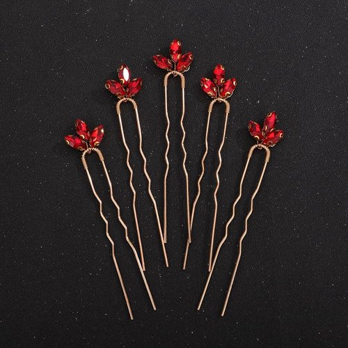 Rumtock 5pcs Red Rhinestones Gold Hair Piece for Women Girls Wedding Bridal Hair Styling Hair Pins Cute Handmade Jewelry (Red)