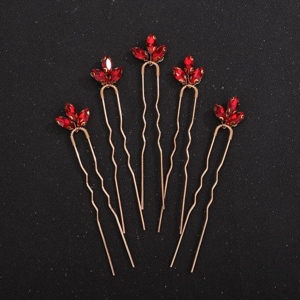 Rumtock 5pcs Red Rhinestones Gold Hair Piece for Women Girls Wedding Bridal Hair Styling Hair Pins Cute Handmade Jewelry (Red)