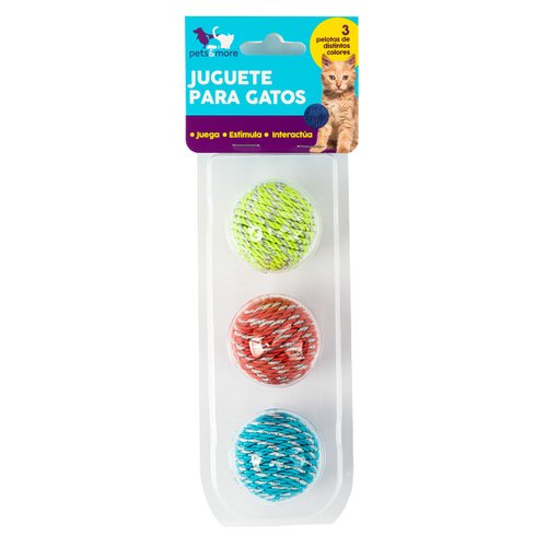 PETS&MORE Cat Toy Balls, 3 Pieces, Blue/Green/Red