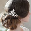 Latious Bride Wedding Flower Hair Comb Silver Pearl Bridal Hair Clip Crystal Hair Piece Sparkly Hair Accessories for Women and Girls
