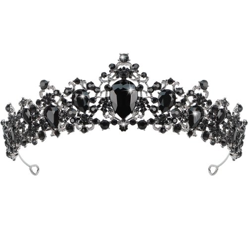 Baroque Black Crown for Women Vintage Black Tiaras with Gemstones for Prom Birthday Party Quinceanera Pageant Halloween Costume Headpieces Crystal Tiaras