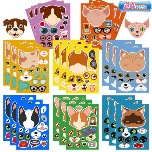 24 Sheets Animal Heads Make a Face Stickers, Animals Party Games Stickers for Kids, Make Your Own Animal Stickers for Kids Birthday Party Favors Classroom Rewards, Animal Themed Art Craft Supplies