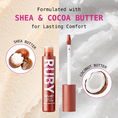 Ruby Kisses Velvet Lip Cream, Matte Finish Lipstick, Rich Color, Long Lasting Lip Stain, Lightweight, Nourishing, Hydration, High Pigment Lip Tint (CREAM BLUSH)