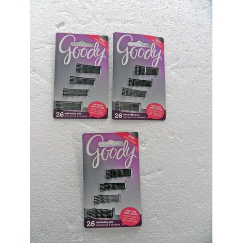 Goody Colour Collection Mini Bobby Pins Metallic - Color: Black- 3 Packs of 26 Count = 78