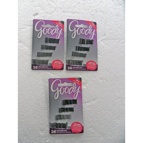 Goody Colour Collection Mini Bobby Pins Metallic - Color: Black- 3 Packs of 26 Count = 78