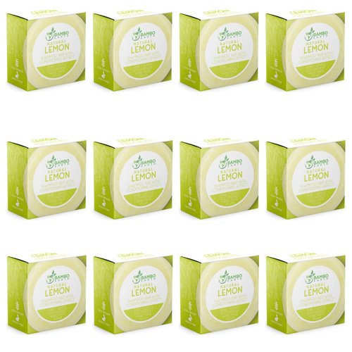 Solid Shampoo Bar And Conditioner Effect Hair Soap – 12 Pack Natural Shampoo Bars For Hair With Plant Based Essential Oils And Eco Friendly Zero Waste Biodegradable Packaging (Lemon Pack Of 12)