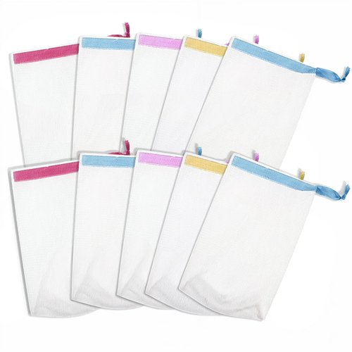 ZEYIYER 10PCS Soap Bag, Bar Soap Pouch Mesh Soap Bags for Soap Bars, Handmade Soap Bubble Soft Mesh Bags with Drawstring for Foaming Facial Cleanser Soap Shower Gel(Assorted Colors)