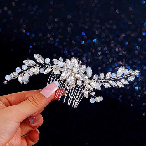 Foyte Crystal Wedding Hair Comb Rhinestone Hair Piece Silver Flower Bride Headpieces Leaf Bridesmaid Side Hair Combs for Women