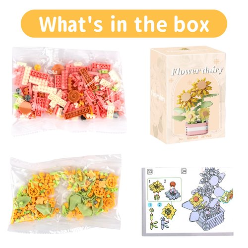 LACHLAND Mini Building Block Flower Toy for Kids 367 Pcs, Cute Artificial Plant Flowers Building Blocks for HomeOffice Decor, Birthday Gifts, Desktop Trinkets Aged 3 4 5-9 Years Old