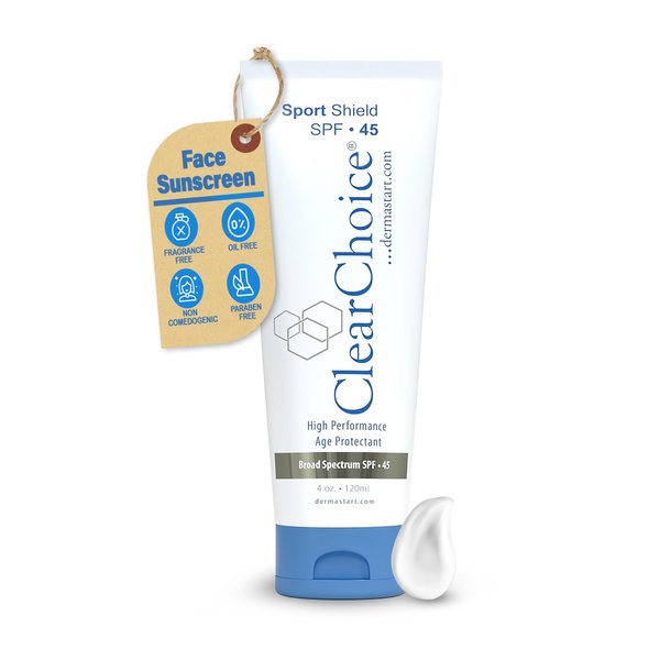 Clear Face Sunscreen SPF 45, Oil Free Sunscreen & Light Moisturizer with Zinc Oxide, Broad Spectrum Sunblock, Water Resistant and Non-Greasy, 4oz