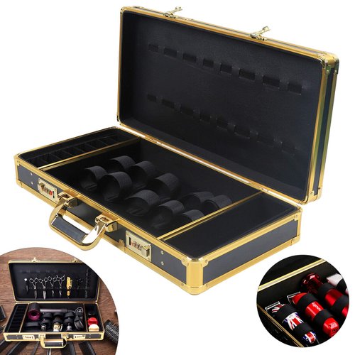 Futchoy Professional Barber Case for Barber Tools,Portable Barber Suitcase,Traveling Case Barber Tool Organizer,for Clippers,Trimmers,Shears and Combs Styling Tools Storage (Black & Gold;Style A)