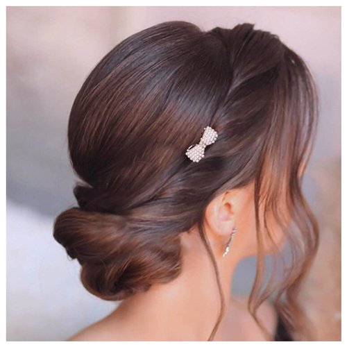 Iaceble Tiny Pearl Bow Hair Comb Gold Crystal Side Comb Clip Hairpiece Wedding Bowknot Hair Comb Bridal Pearl Hair Comb Decorative Hair Accessories for Women and Girls Headdress