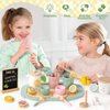 Toyssa Wooden Tea Party Set for Little Girls Toys Toddler Tea Set with Play Kitchen Accessories & Lemonade Stand & Black Board, Wooden Toys for Toddlers Aged 2 3 4 5 6, Birthday Kids Girls Gifts 3+