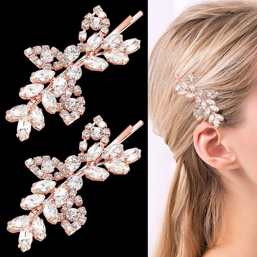 2 Pieces Rhinestone Bridal Hair Clips Leaf Bridal Wedding Hair Pins Crystal Hair Clips Silver Rhi...