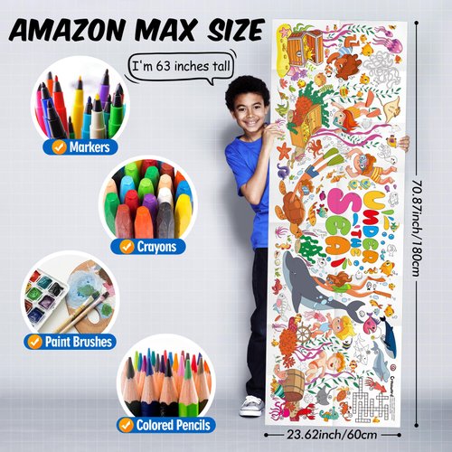 JellyPanda Giant Coloring Poster，Funny Coloring Posters for Classroom Wall, Supply Under The Sea Style Coloring Book for Kids Party Activities