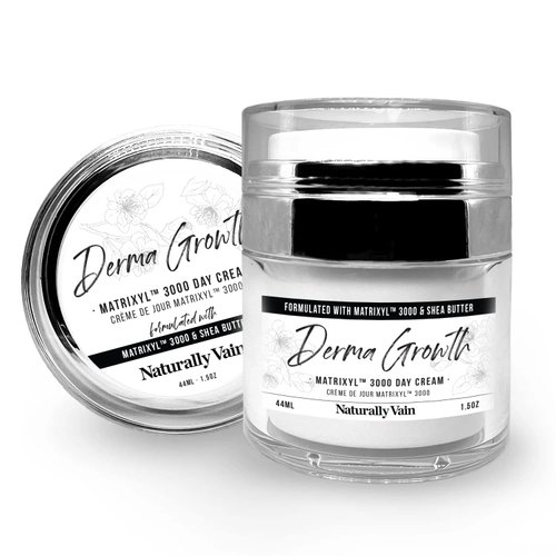 Naturally Vain Derma Growth - Matrixyl 3000 Facial Day Cream, Handmade, Natural Ingredients, Vitamin E, Shea Butter, Mature Skin, Anti-Aging Face Cream, Lifting, Firming, 1.5 oz