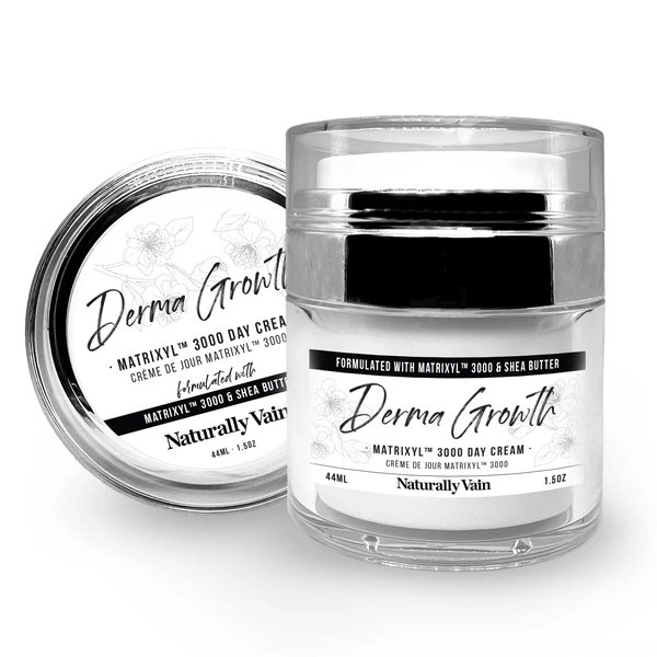 Naturally Vain Derma Growth - Matrixyl 3000 Facial Day Cream, Handmade, Natural Ingredients, Vitamin E, Shea Butter, Mature Skin, Anti-Aging Face Cream, Lifting, Firming, 1.5 oz