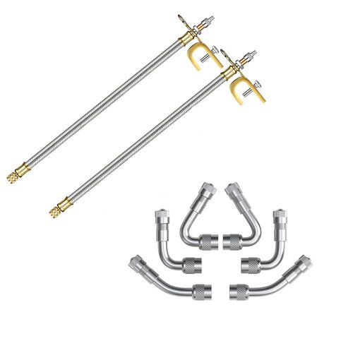 ACCRETION 2 Pieces Valve Stem Extension Stainless Steel Tire Extender Braided Valve Stem Extender 6 Pieces 45 90 135 Degree Brass Valve Stem Extender Tire for Most Cars Truck (12 Inch)