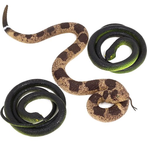 Darovly 3Pcs Rubber Snakes Realistic Fake Snakes Rattlesnake- Garden Props to Keep Birds Away-Scare Birds and Squirrels for Gag Toys Pranks Party Favors Halloween Decoration