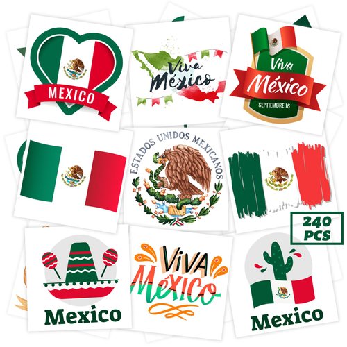 240 Pcs Mexican Independence Day Temporary Tattoos, Safety Waterproof Bulk Tattoos Stickers, Mexico Themed Tattoos Toys, Best Choice for September 16th Viva Mexico Party, 60 Different Designs