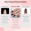 SKYCLOUD Press On Nails Short Almond Fake Nails Tips With ABS Natural Soft Gel,24 Pcs Nail Kit Cover Artificial Glossy Reusable Stick On False Nails For Women（Almond Wine Red） SK0704