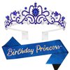 Velscrun Princess Crown, Tiaras for Girls, Blue Birthday Princess Sash for Girls, Birthday Girl Crown, Birthday Accessories for Girls, Princess Birthday Decorations, Princess Birthday Party Supplies