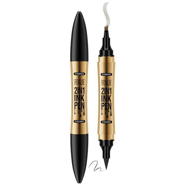 2-in-1 Microblading Eyebrow Pen, Dual-Ended Magical Eyebrow Pencil Eyeliner for Women with 4-Fork-Tip, Last All Day (Dark brown)