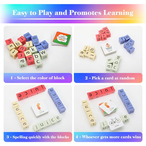 Word Race Cube Game, Wooden Blocks Spelling Games, Alphabet Matching Multiplayer, Stimulates The Brain's Imagination and Creativity, Flash Cards for Kids Suitable for Classroom,Parties