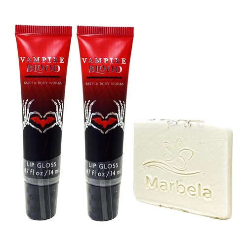 Bath & Body Works Vampire Blood Lip Gloss 2 Piece Set with a Natural Oats Sample Soap